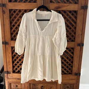 Women's Cream Gauze V-Neck Peasant Dress